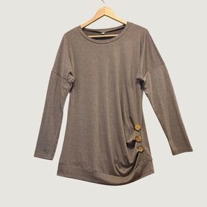 Molerani Long Sleeve Tunic Top Women Large Light Brown Button Side Ruched  Boho